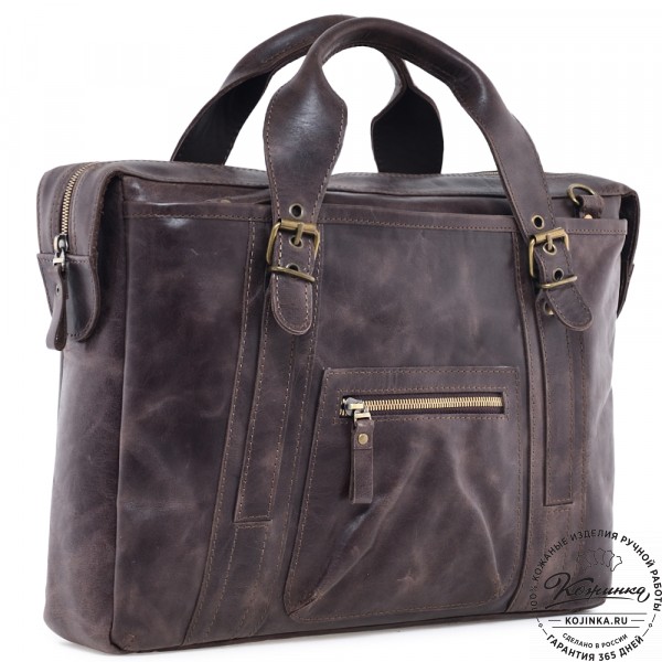 Кожаная деловая сумка "Доминик" (тёмно-коричневый антик). фото 1