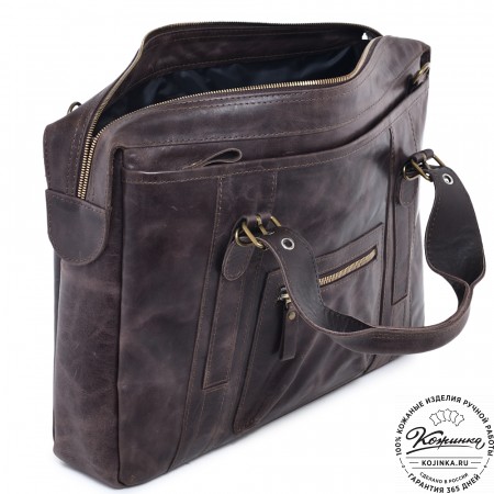 Кожаная деловая сумка "Доминик" (тёмно-коричневый антик)