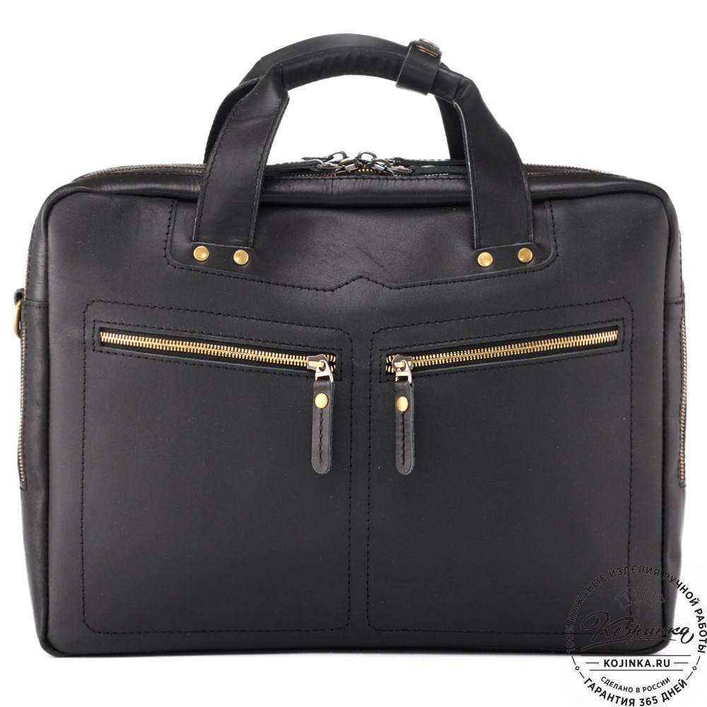 Кожаная мужская сумка-рюкзак "Генри" (чёрная)