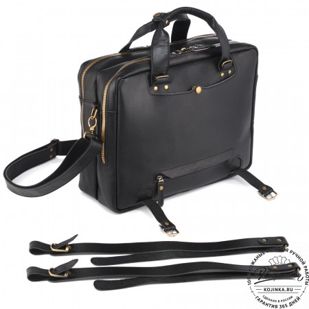 Кожаная мужская сумка-рюкзак "Генри" (чёрная)