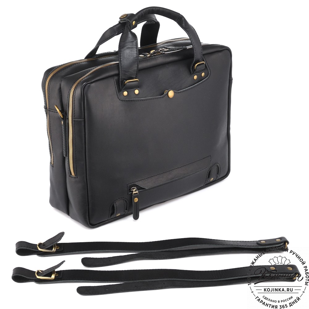 Кожаная мужская сумка-рюкзак "Генри" (чёрная)