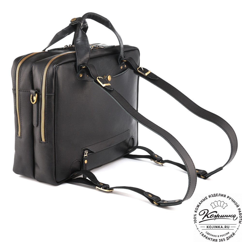 Кожаная мужская сумка-рюкзак "Генри" (чёрная)