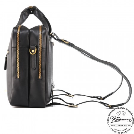 Кожаная мужская сумка-рюкзак "Генри" (чёрная)