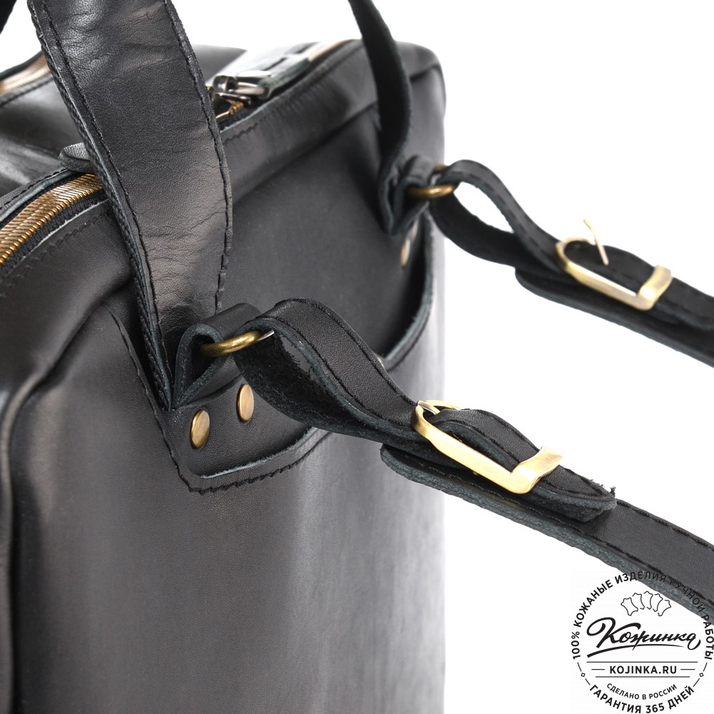 Кожаная мужская сумка-рюкзак "Генри" (чёрная)