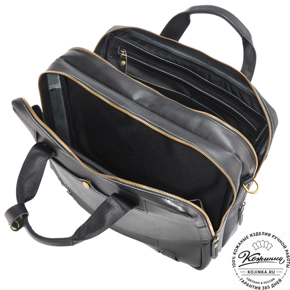 Кожаная мужская сумка-рюкзак "Генри" (чёрная)