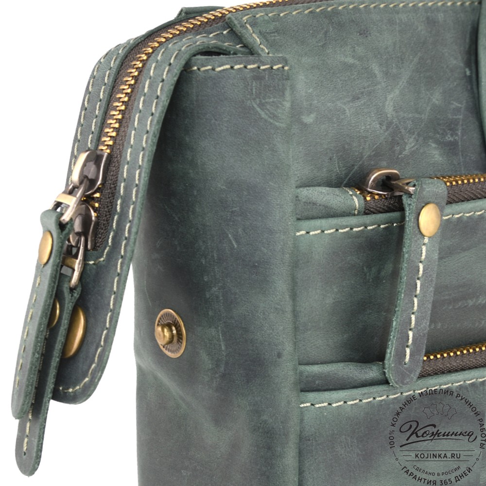 Кожаная деловая сумка "Гранд" (изумруд крейзи)