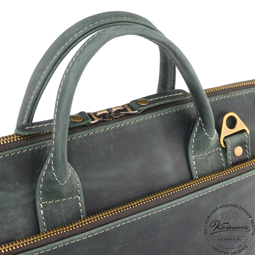 Кожаная деловая сумка "Гранд" (изумруд крейзи)