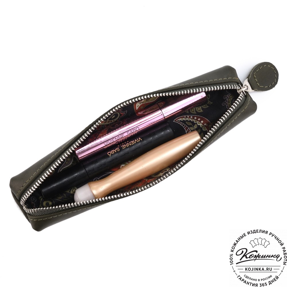 Кожаная мини-косметичка "Лонг" (хаки)