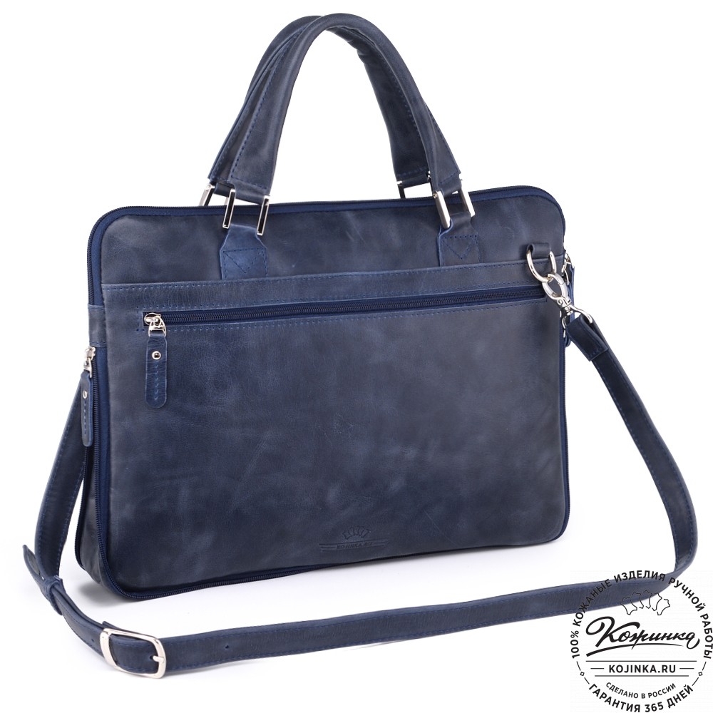 Кожаная деловая сумка "Ральф" (синий антик) 
