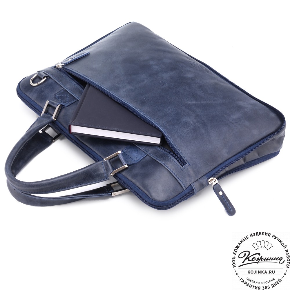 Кожаная деловая сумка "Ральф" (синий антик) 