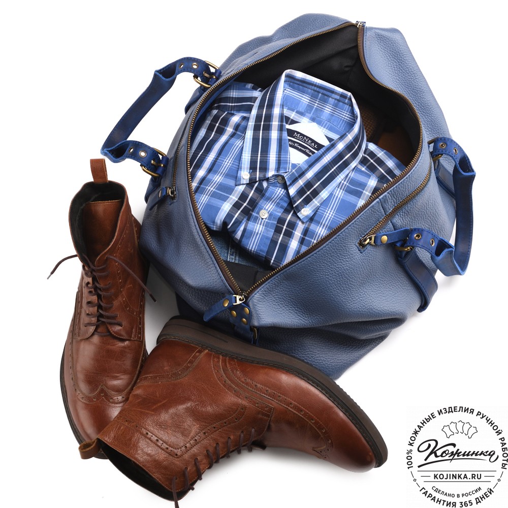 Кожаная дорожно-спортивная сумка Вашингтон (джинс)