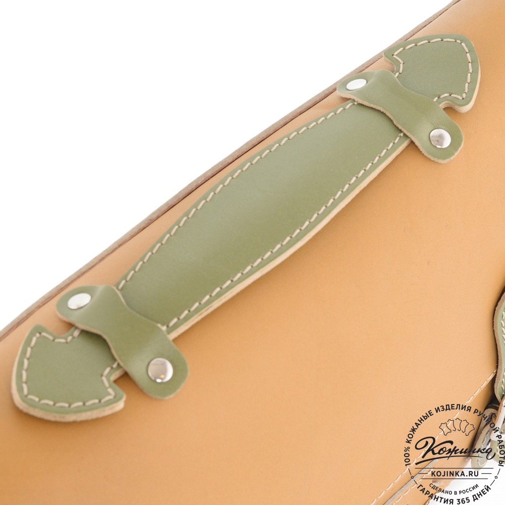 Кожаный портфель "Сатчел" (охра с зеленым) 