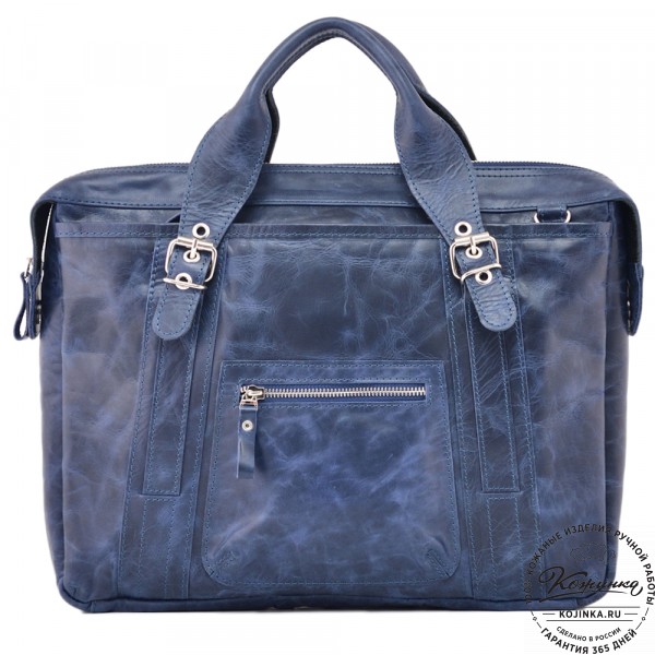 Деловая кожаная сумка "Доминик" (синий антик). фото 1