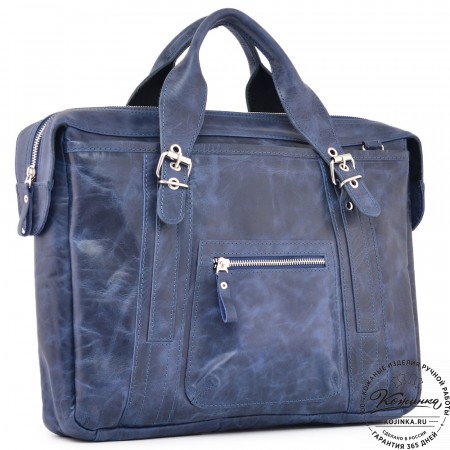 Деловая кожаная сумка "Доминик" (синий антик)