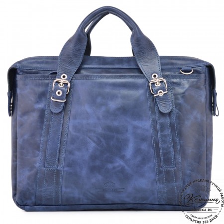Деловая кожаная сумка "Доминик" (синий антик)