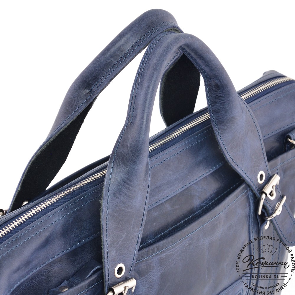 Деловая кожаная сумка "Доминик" (синий антик)
