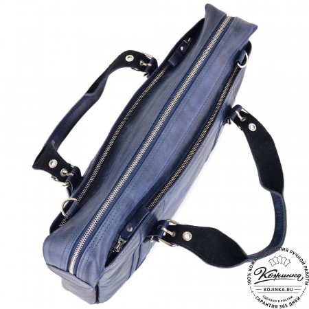 Деловая кожаная сумка "Доминик" (синий антик)