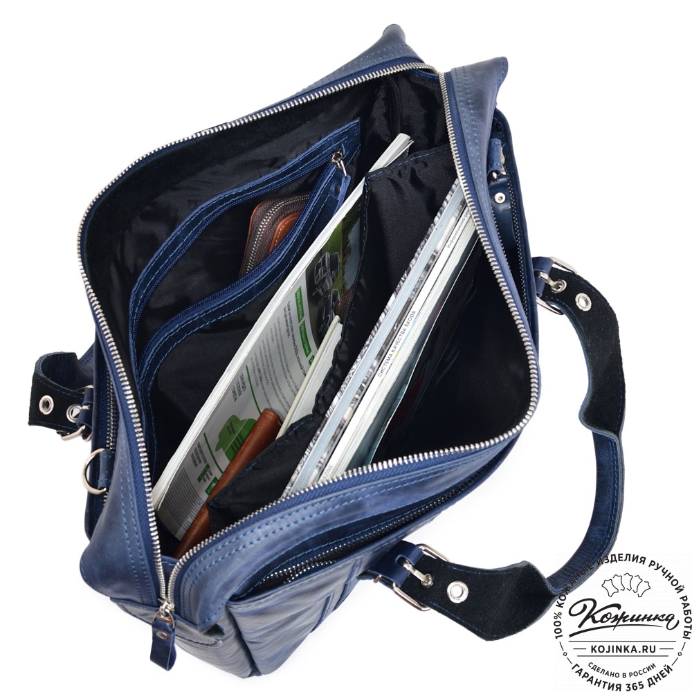 Деловая кожаная сумка "Доминик" (синий антик)