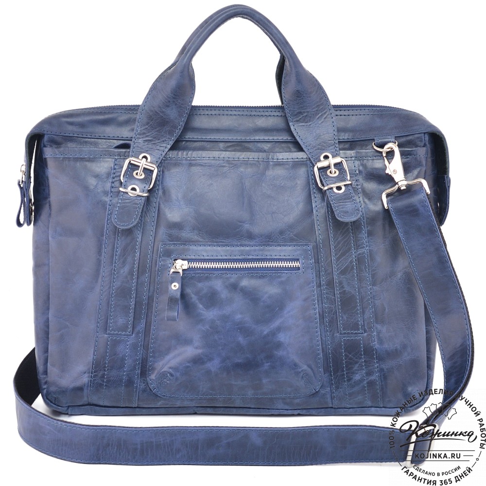 Деловая кожаная сумка "Доминик" (синий антик)