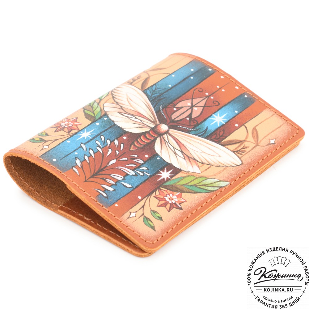  Кожаная обложка на паспорт "Будапешт" "Мотылек"