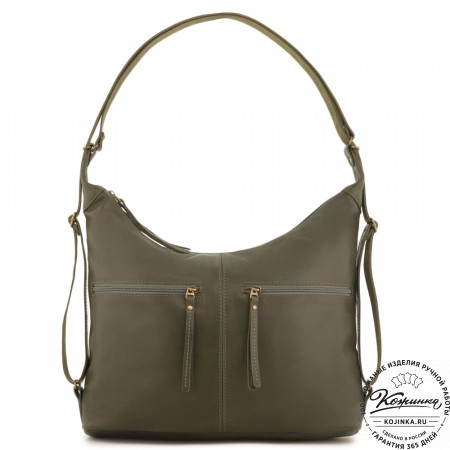 Женская кожаная сумка-трансформер "Ливадия" (хаки гладкая кожа) 
