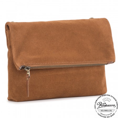 Кожаный клатч "Молли" велюр (рыжая)