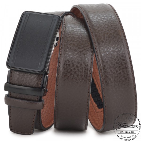 Кожаный ремень автомат (коричневый). фото 1