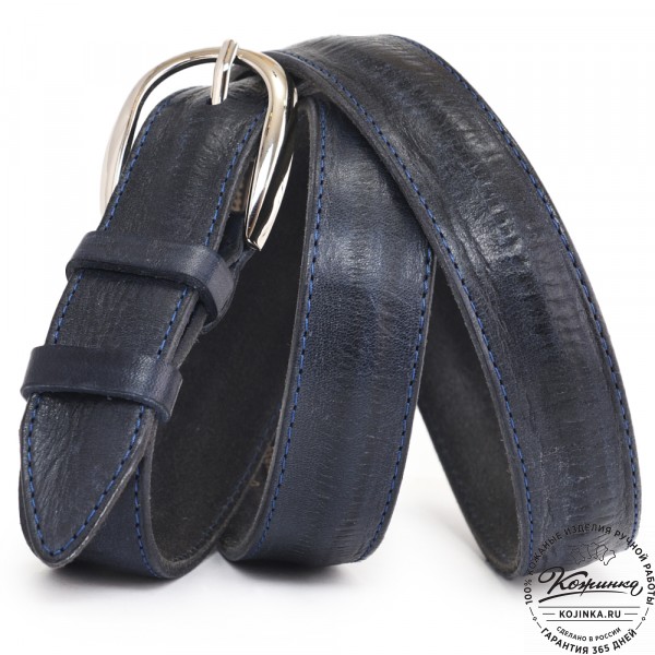 Кожаный ремень "Меган нью" (синий). фото 1