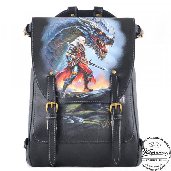 Кожаный рюкзак "Рафаэль""Ведьмак" (черный). фото 1