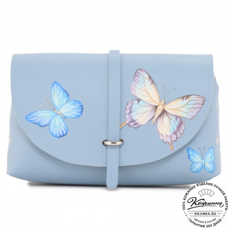  Женская кожаная сумка "Милла макси" "Бабочки" (голубая) 