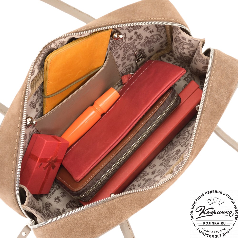 Женская кожаная сумка "Тамань" велюр (капучино)