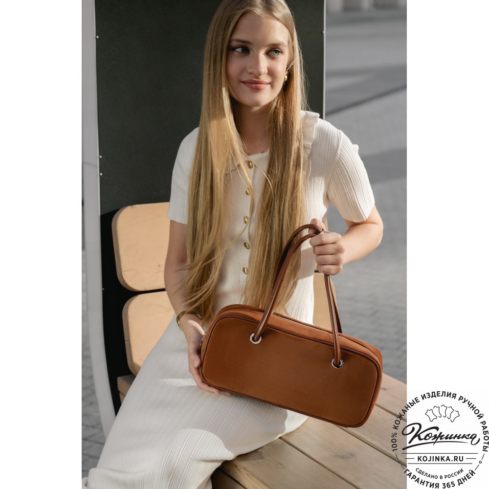 Женская кожаная сумка "Тамань" велюр (капучино)