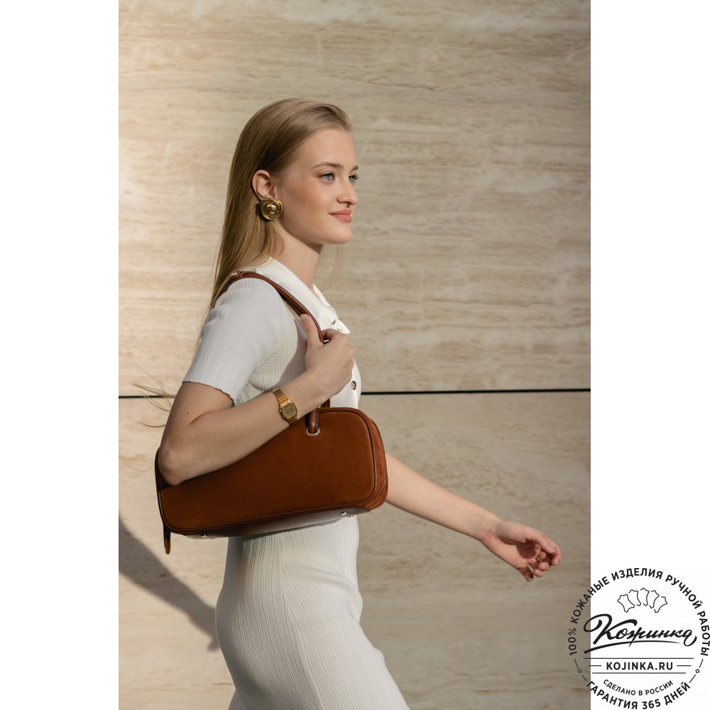 Женская кожаная сумка "Тамань" велюр (вишня)