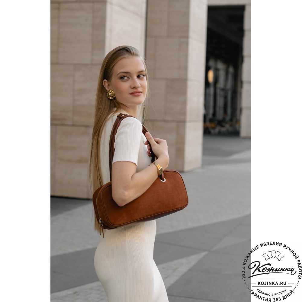 Женская кожаная сумка "Тамань" велюр (капучино)