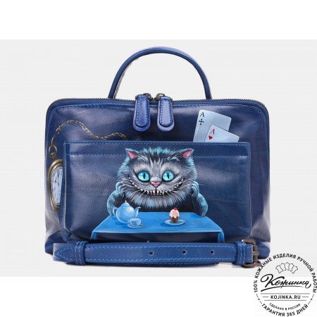 Женская кожаная сумка "Крис" "Чешир за чаем"