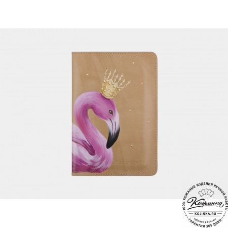 Кожаная обложка на паспорт "Фламинго" (бежевая)