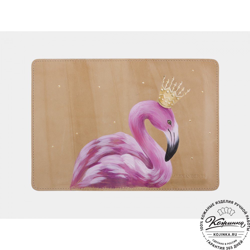 Кожаная обложка на паспорт "Фламинго" (бежевая)