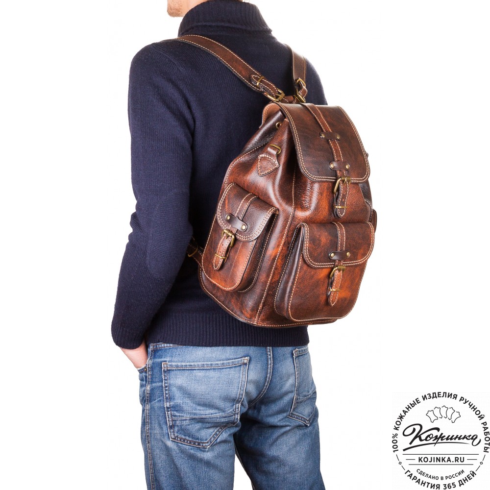  Кожаный рюкзак "Патриот" (старение рыжий)