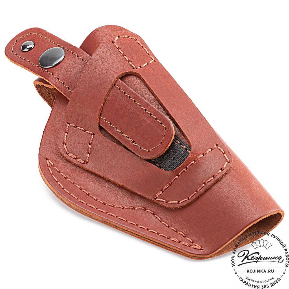 Кожаная поясная кобура  на 2 стороны для пистолета "ПМ" (коньяк)