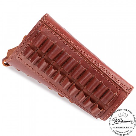 Кожаный патронташ на приклад двурядный - калибр 7,62 (коньяк)