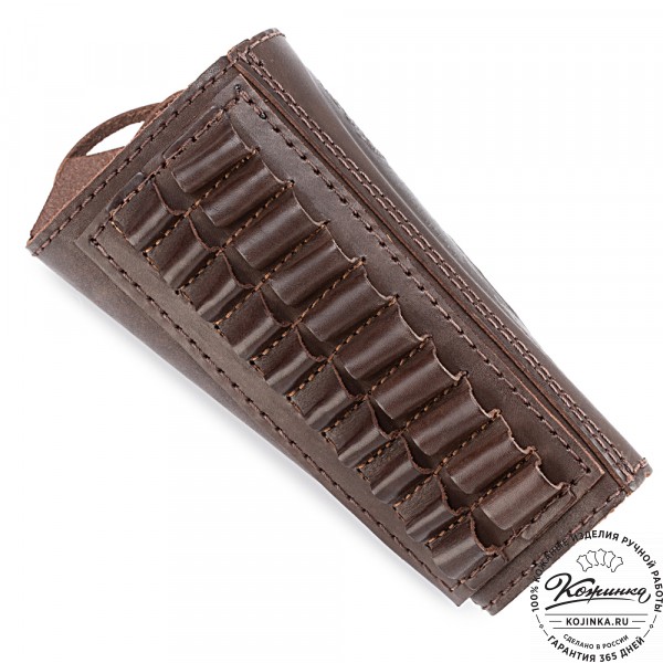 Кожаный патронташ на приклад двурядный - калибр 7,62 (темно-коричневый). фото 1