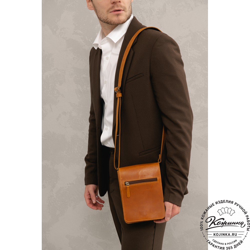Мужская кожаная сумка "Робин" (рыжий крейзи)