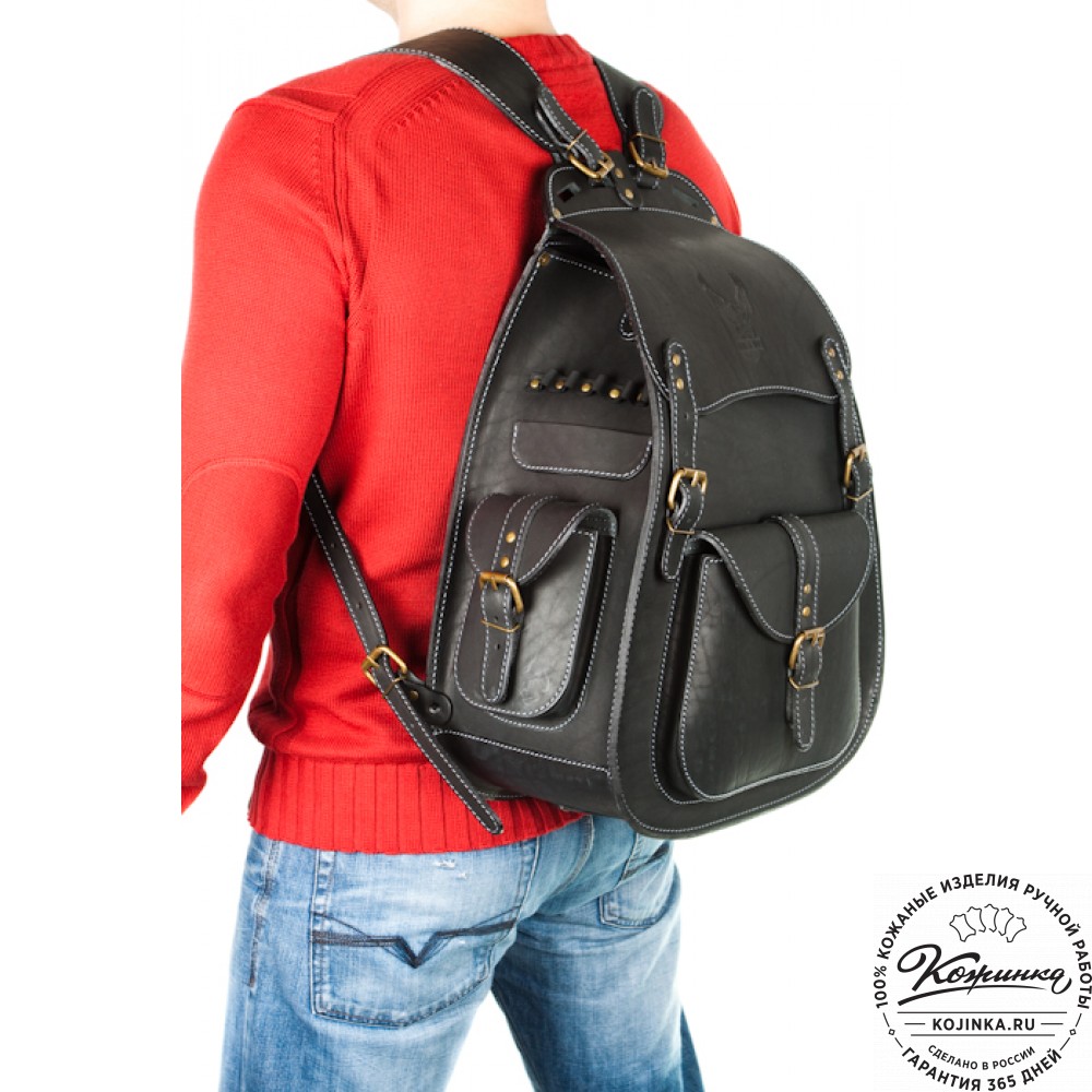 Мужской кожаный рюкзак "Байкер" (коричневый)